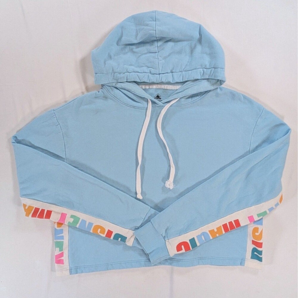 Disney Blue Cropped Sweatshirt Sleeve Graphic Women's large retro lounge wear